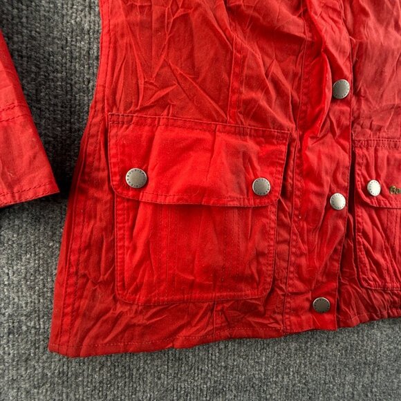Barbour International Avonmouth Waxed Jacket Women Full Zip Red Size 4 USA Lined - Picture 9 of 16